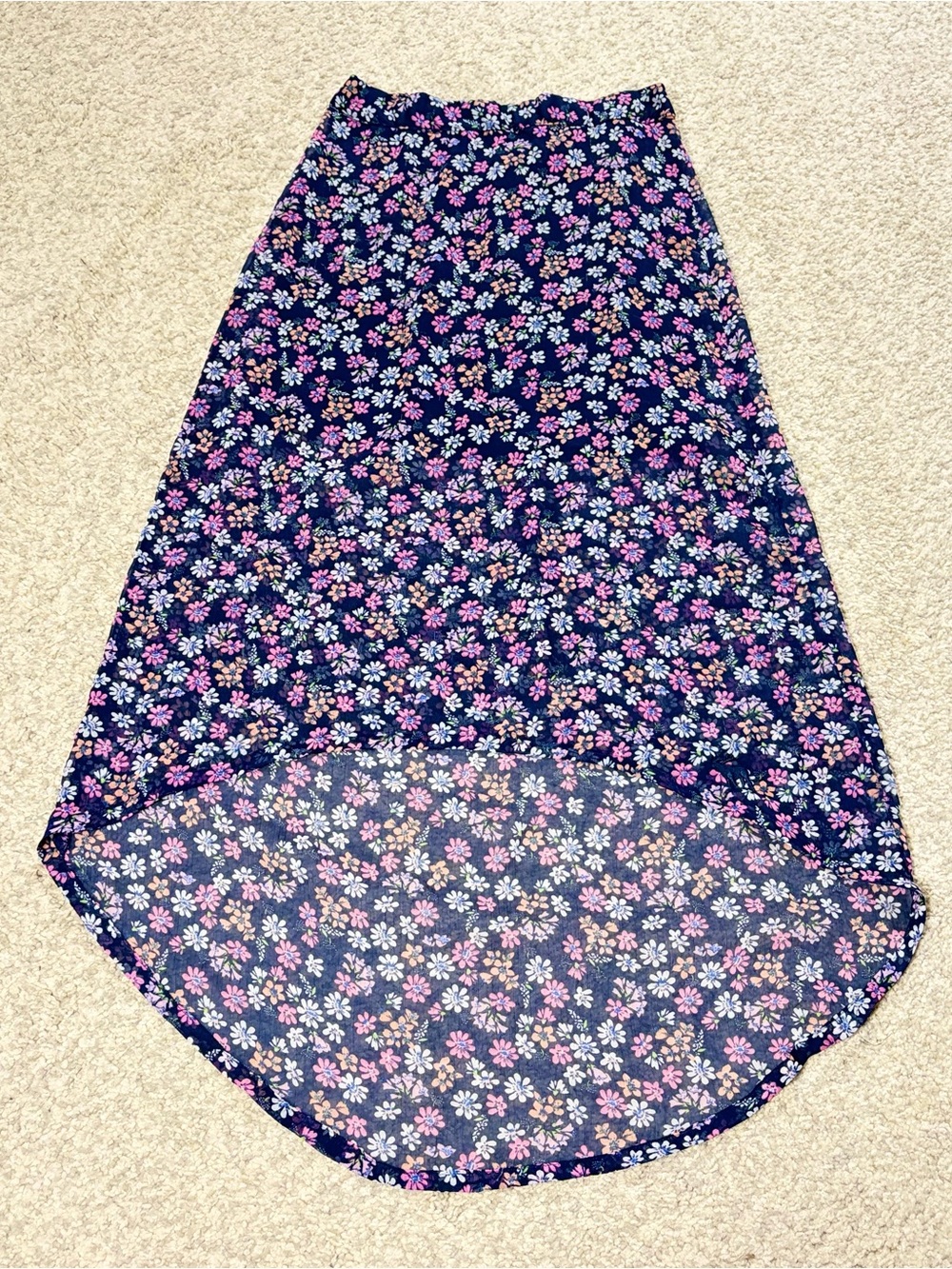 Abercrombie & Fitch Navy Floral High-Low Skirt with Pink & White Daisies